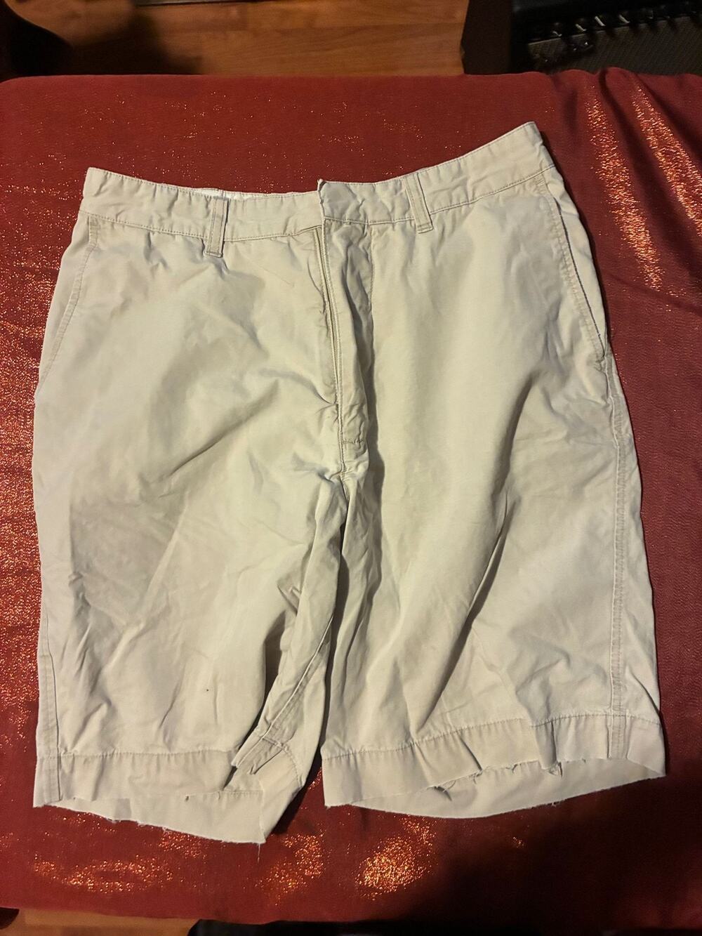 Abercrombie & Fitch Shorts Mens 32 Khaki Cotton Chino Frayed Hem Casual